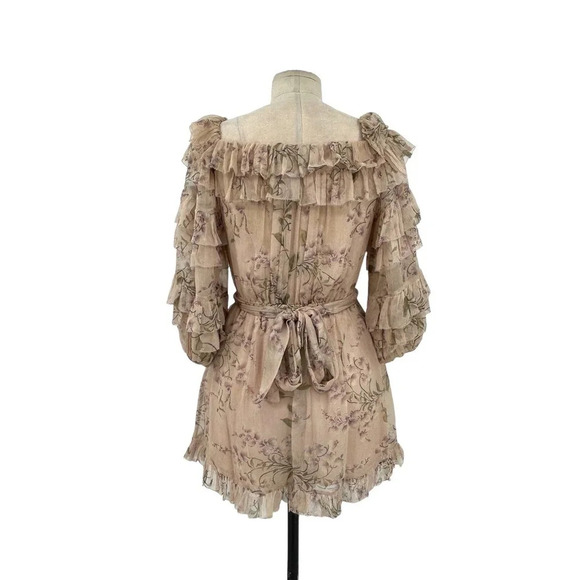 Zimmermann Unbridled Off-the-shoulder Ruffle Romper Lilac Wisteria‎ Floral - Picture 6 of 9